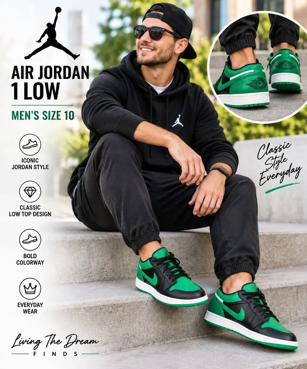 Nike Air Jordan 1 Low Green Black White Men’s Size 10 553558 065 Sneakers